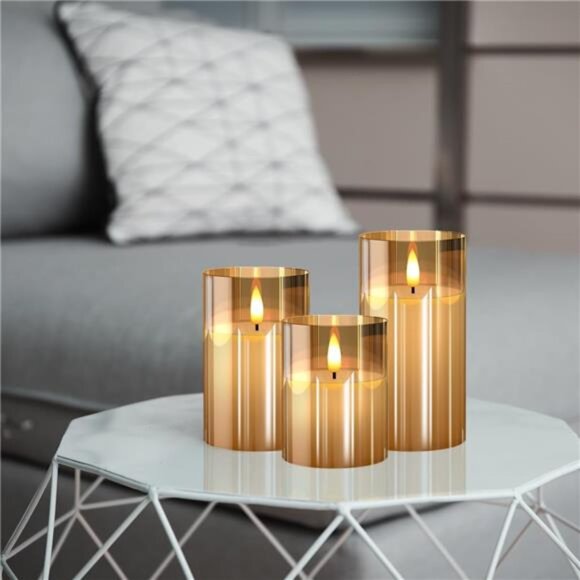 Flameless Candles Gold Pack of 3 - Picture 5 of 7